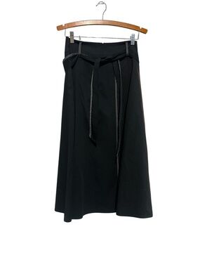 Sfizio Black A-Line Midi Wrap Skirt Waist Tie Small 4 Made In Italy Modest